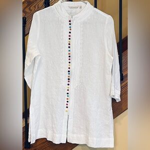 Soft Surroundings Desert Tunic/White/embroidered/full Zip/SZ. Petite Med. NWT